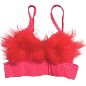 New Cyberdog London Faux Fur Top Hot Pink Women's Rave Bralette furry bikini